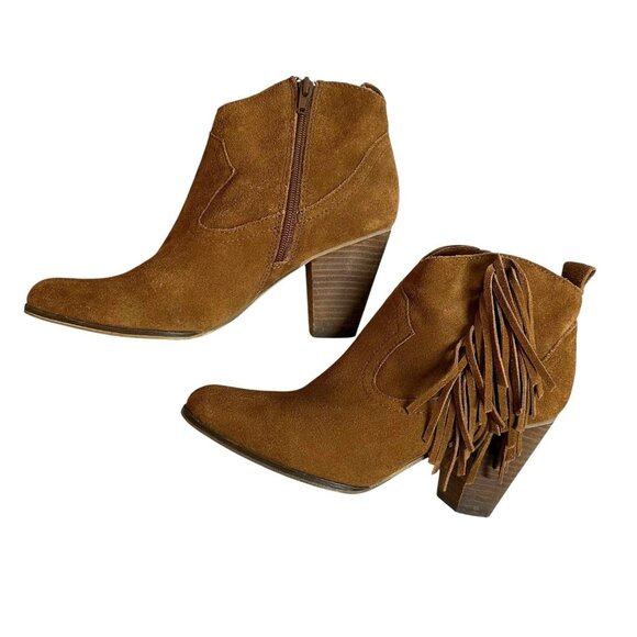 Steve Madden Ohio Brown Suede Fringe Heeled Boots Booties Size 10 M Western - Picture 3 of 7